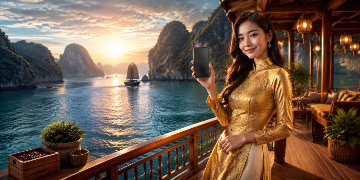 Người dùng Hà Nội chơi casino trên điện thoại di động với trang phục áo dài